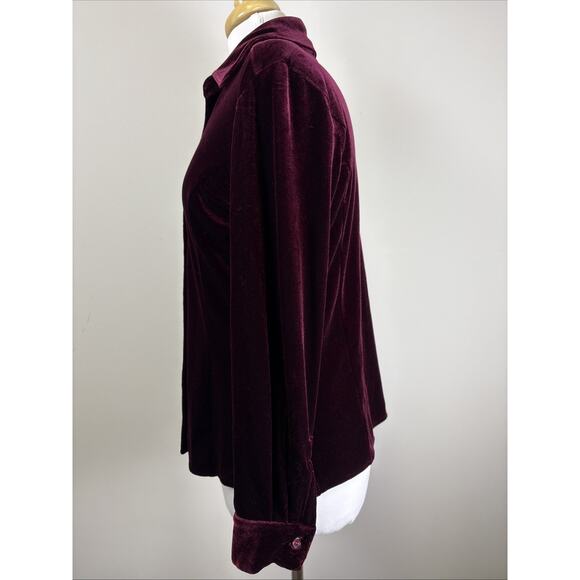 Harve’ Benard Velvet Deep Burgundy Stretch Button Up Long Sleeve Holiday Glam M - Picture 3 of 15